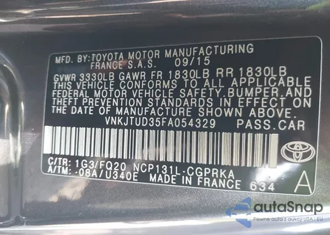 2015 Toyota Yaris L z USA, uszkodzony, nr VIN VNKJTUD35FA054329